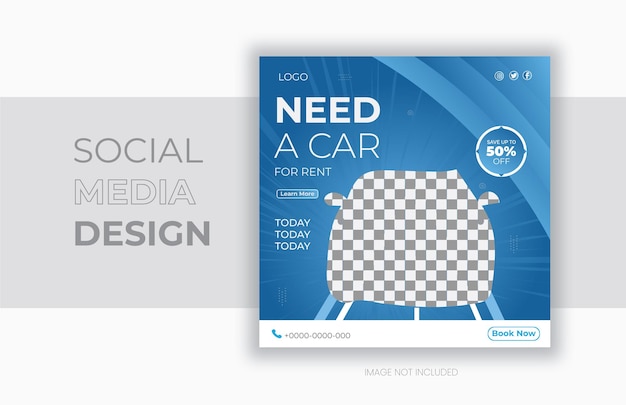 Vettore pulito e semplice modello di progettazione di banner post per social media per auto design a colori sfumati blu