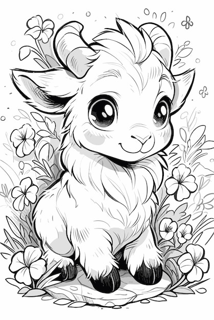 Clean and Simple Coloring Page Cute Goat for Kids