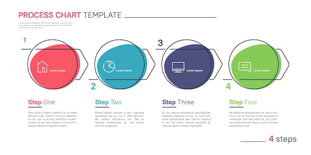 Vector clean and simple flat style linear vector infographic process chart template four steps