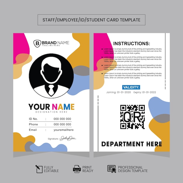 Modello di progettazione di carte d'identità pulite e semplici modello di progettazione di carte d'identità aziendali semplici