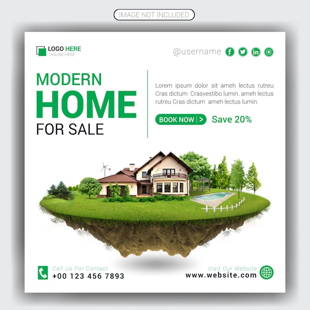 Clean and simple real estate home for sale property social media instagram post design template