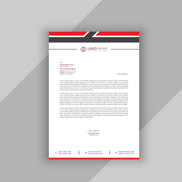 Clean and simple red letterhead design template