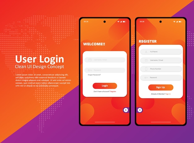 Clean smartphone user interface app login page design  premium vector