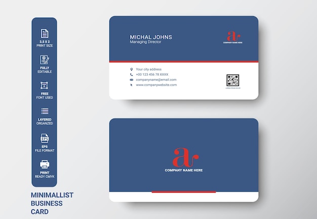 Vector clean style modern business card white and blue color template free vector