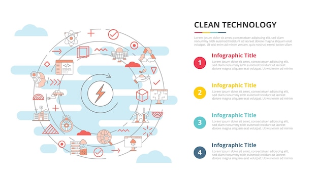 Концепция чистых технологий для инфографического шаблона баннера с информацией из четырех пунктов списка