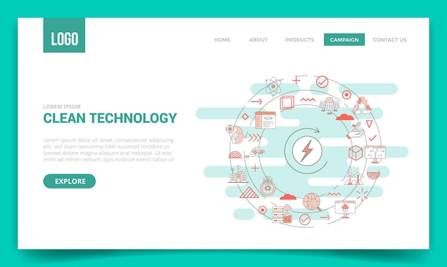 Concetto di tecnologia pulita con l'icona circolare per il modello di sito web o la home page della pagina di destinazione