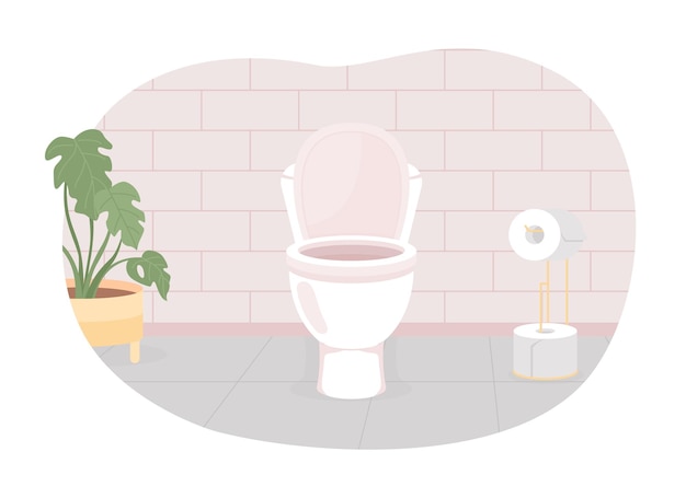 Clean toilet bowl in restroom 2d vector isolated illustration