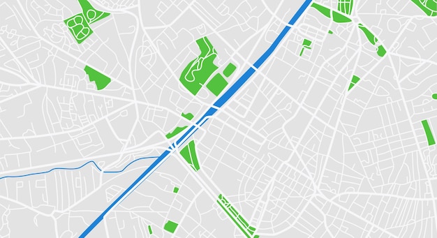 Vista dall'alto pulita della mappa della città diurna con strada e fiume mappa vuota dell'immaginazione urbana vettore