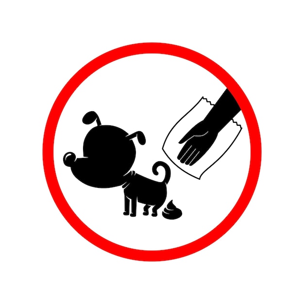 Clean up after your dog a sign with a dog and a cleaning hand behind it Vector illustration