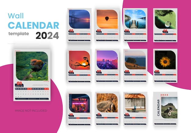 Vettore modello di calendario da parete pulito 2024