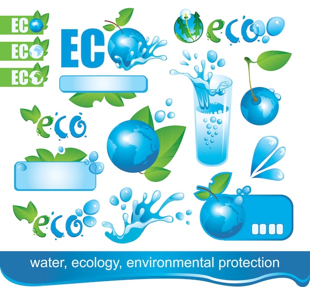 clean water eco logo set