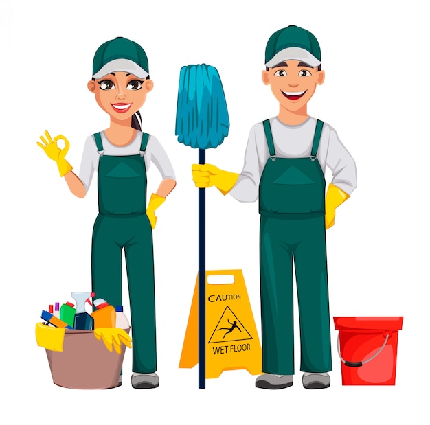 Cleaner man and cleaner woman