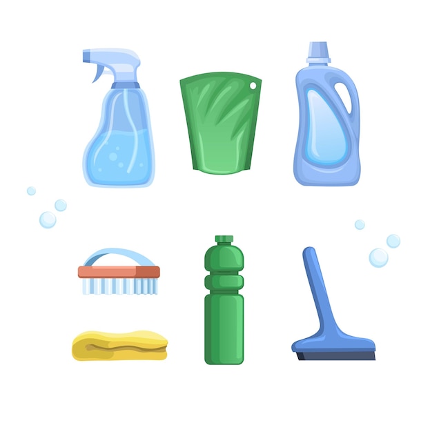 Набор чистых продуктов и инструментов Мультфильм иллюстрация Вектор