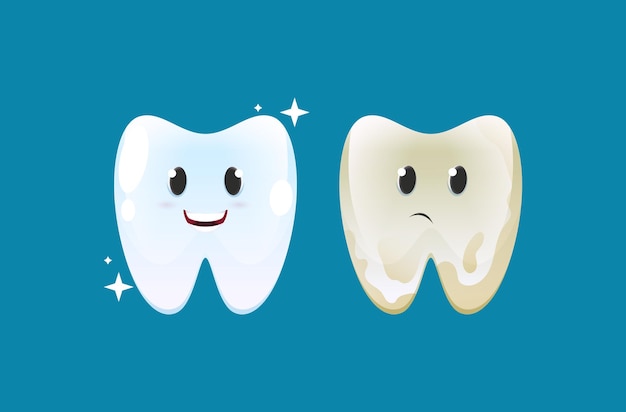 歯垢のある汚れた歯と歯の洗浄と健康。