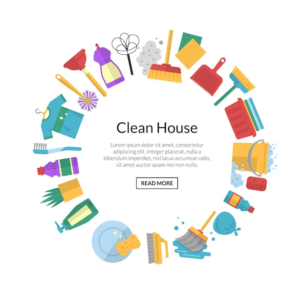 Cleaning banner with icons in circle