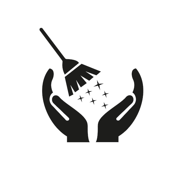 Design del logo della mano della spazzola per la pulizia logo della cameriera con il vettore del concetto della mano design del logo della mano e della pulizia