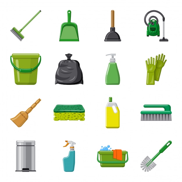 Set of cleaning equipment. House cleaning service tools cartoon