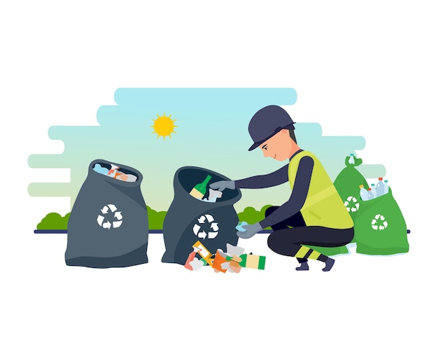 Cleaning city Household waste recycling Employee of service collect garbage