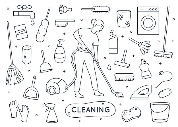 Vector cleaning doodle set