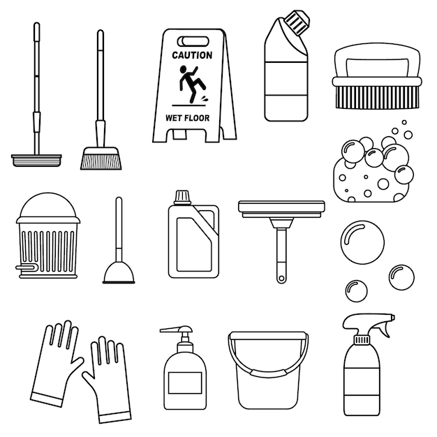 Cleaning equipment cartoon outline