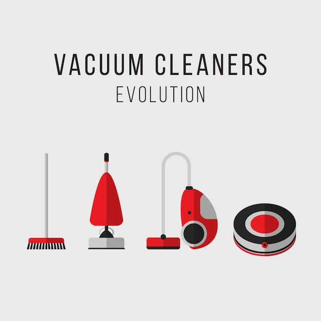 Vector cleaning equipment vector set. vacuum cleaners evolution. icons. flat style.