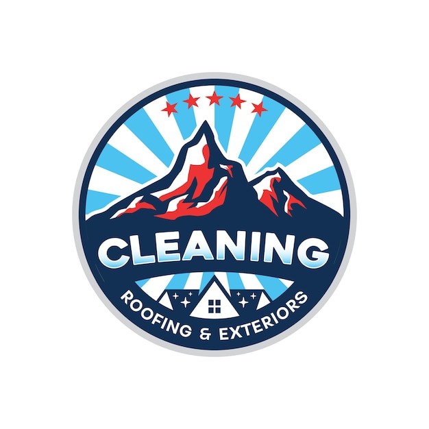 Cleaning, exterior, roofing logo design with mountain illustration