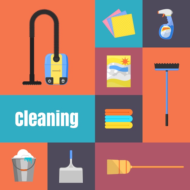 Cleaning icons on banner  illustration