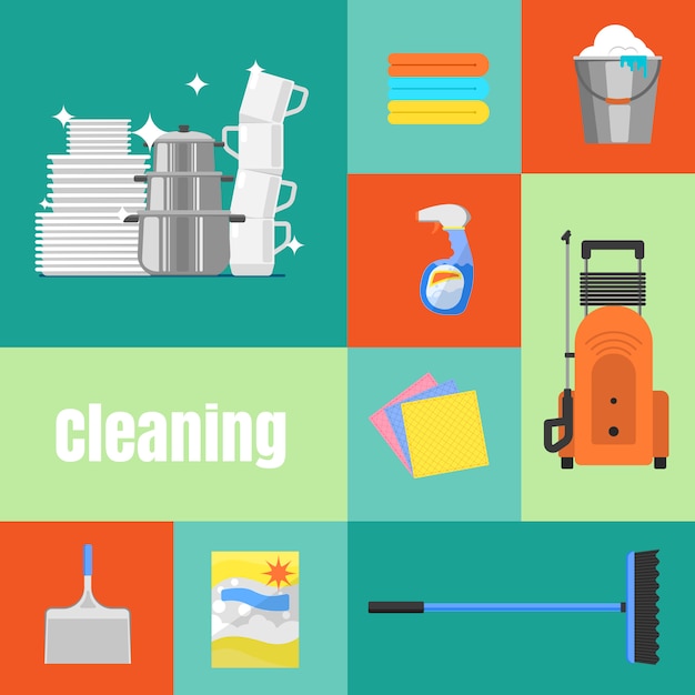 Cleaning illustration set