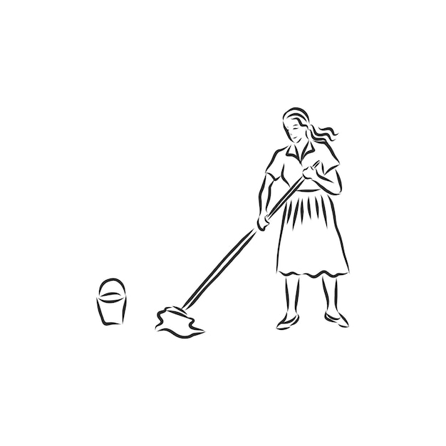 Vector cleaning lady vector sketch illustration