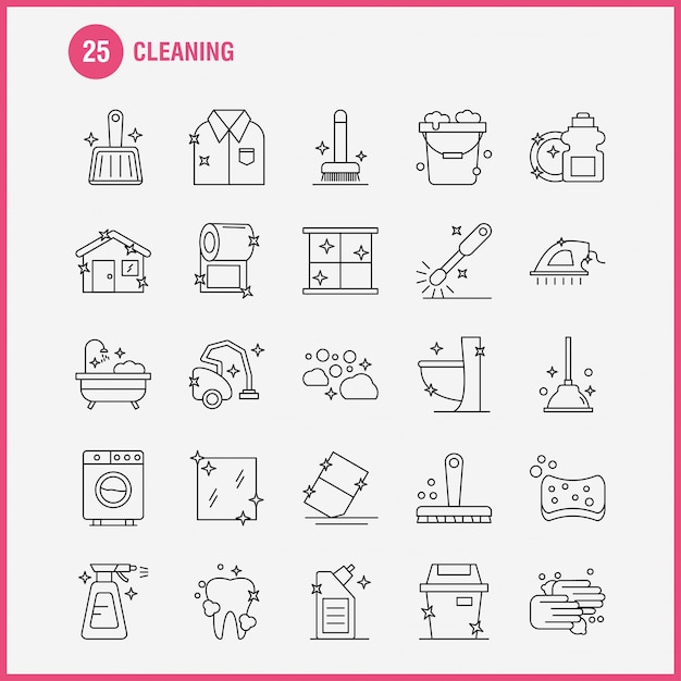 Cleaning line icon set