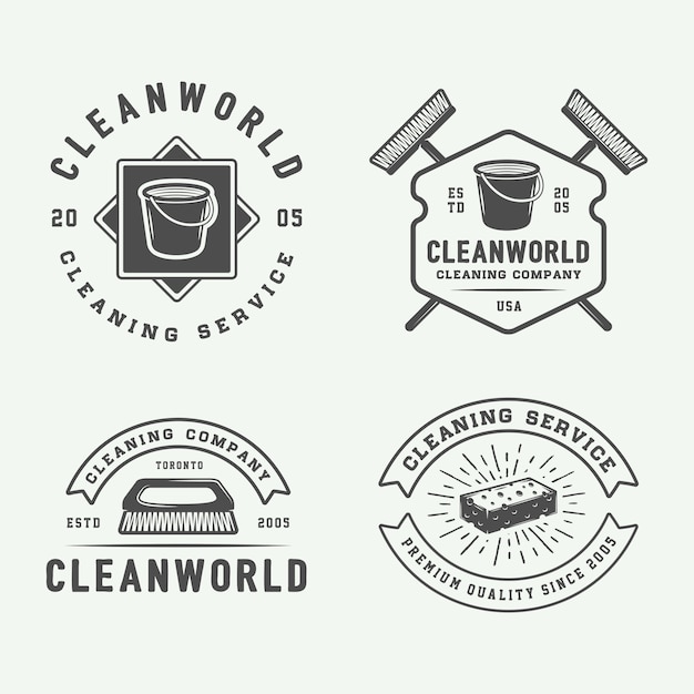 Cleaning logo badges set