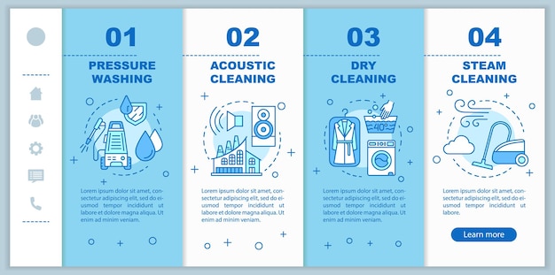 Vector cleaning methods onboarding mobile web pages vector template. pressure washing. responsive smartphone website interface idea, illustration. webpage walkthrough step screen. color concept