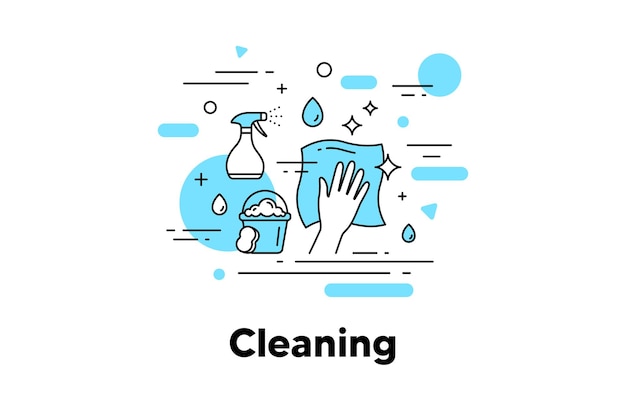 Cleaning napkin line icon Wipe and disinfection by cleaning cloth and spray Vector