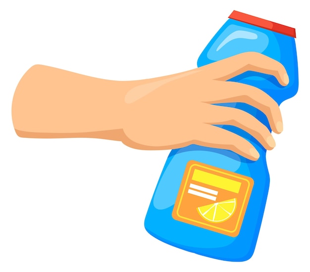 Cleaning powder container in hand household cleaning icon