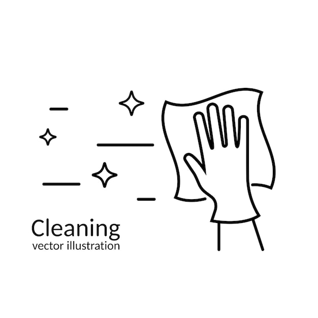 Cleaning service abstract background Black line of a hand in glove with a rag Cleanliness and shine Hygiene and disinfection Housekeeping concept Work at home Vector illustration flat design