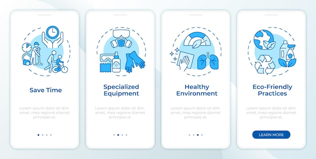 Cleaning service benefits blue onboarding mobile app screen