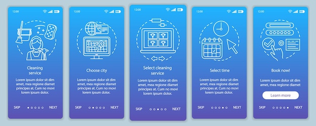 Vector cleaning service booking onboarding mobile app page screen vector template