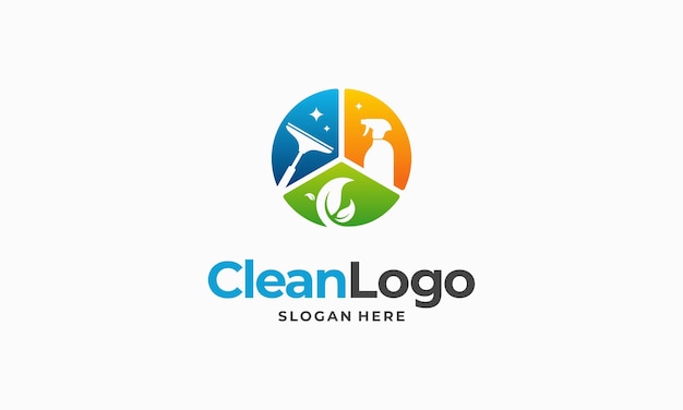 Progettazione del logo aziendale del servizio di pulizia, vettore del concetto di logo di pulizia ecologica