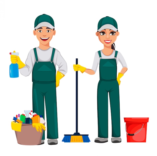cleaning service, cheerful cartoon character