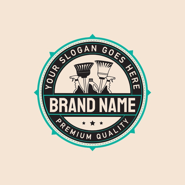 Design del logo vintage retrò pulito pulitore del servizio di pulizia