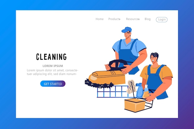 クリーニング サービス会社のウェブサイトまたは web バナー テンプレート フラット ベクトル
