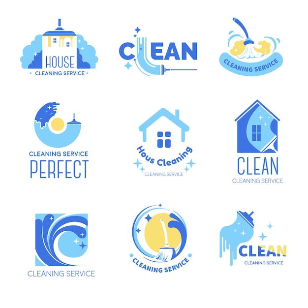 Vector cleaning service for home and office labels set