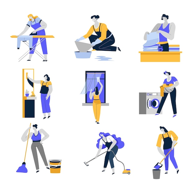 Cleaning service and household isolated icons women or housewives