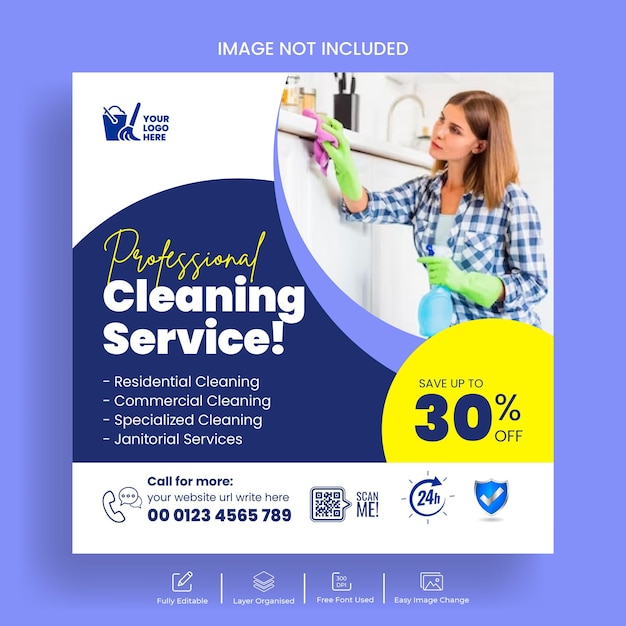 Vector cleaning service instagram post banner and social media post template design