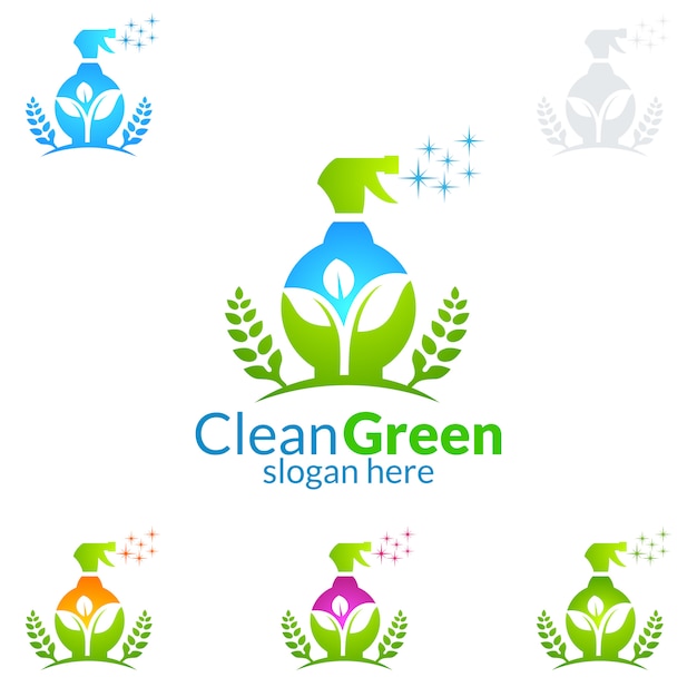 Вектор Дизайн логотипа службы очистки с использованием eco spray