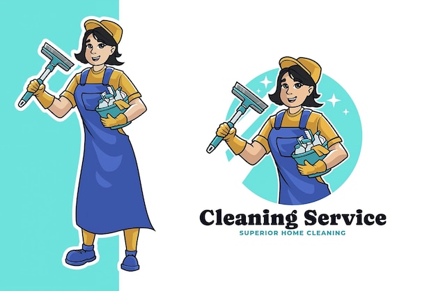 Vettore mascotte di servizio di pulizia