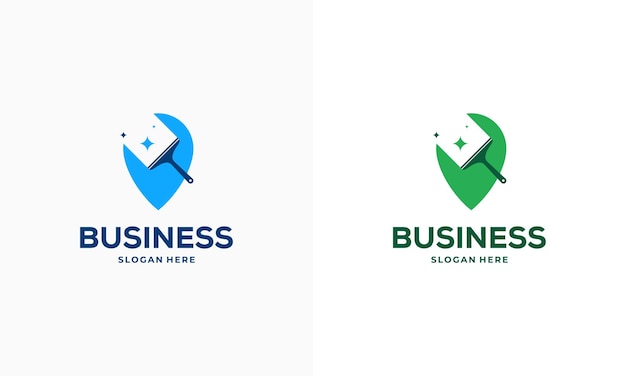 Cleaning service point logo designs concept vector, pointer and cleaning tool logo symbol icon