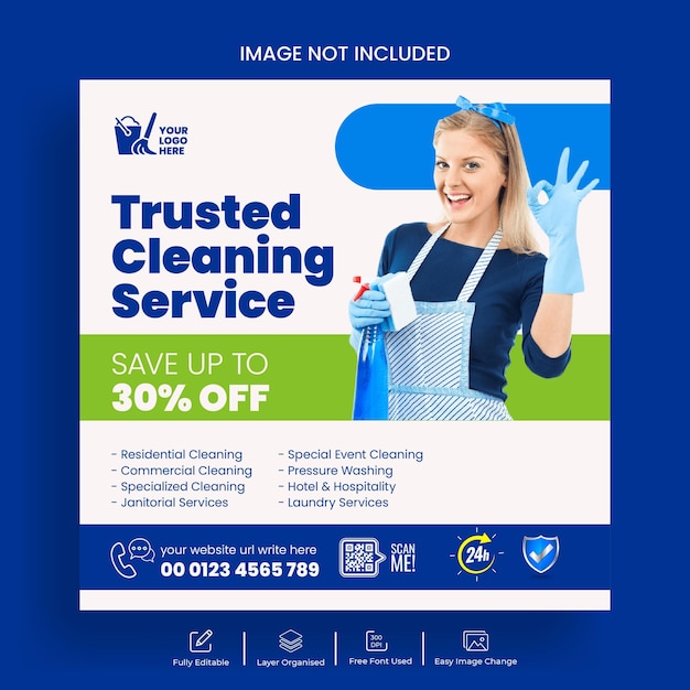 Cleaning service posts banner and maid service ads template design