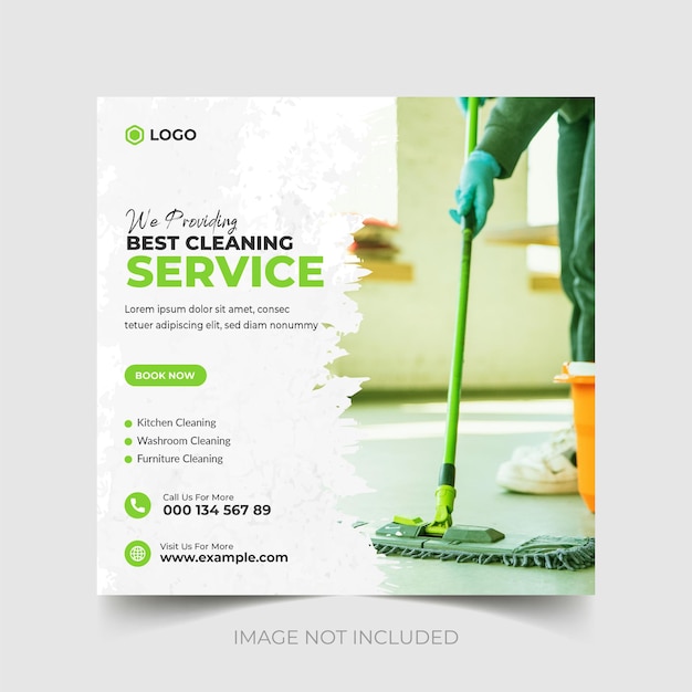 Cleaning service social media instagram post or square flyer banner template