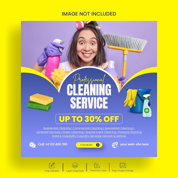 Cleaning service social media post banner and square flyer template design